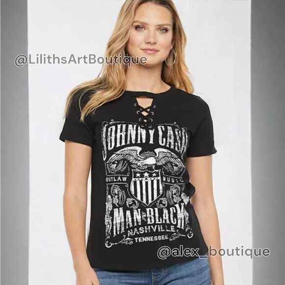 John Cash Man in Black Graphic Tee by Rock and Republic -Size S for Women - Picture 1 of 7